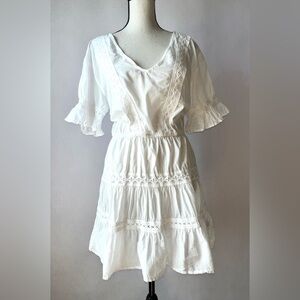 True Destinations Swim Coverup Size L White Tiered Lace Resort Wear Boho Dress